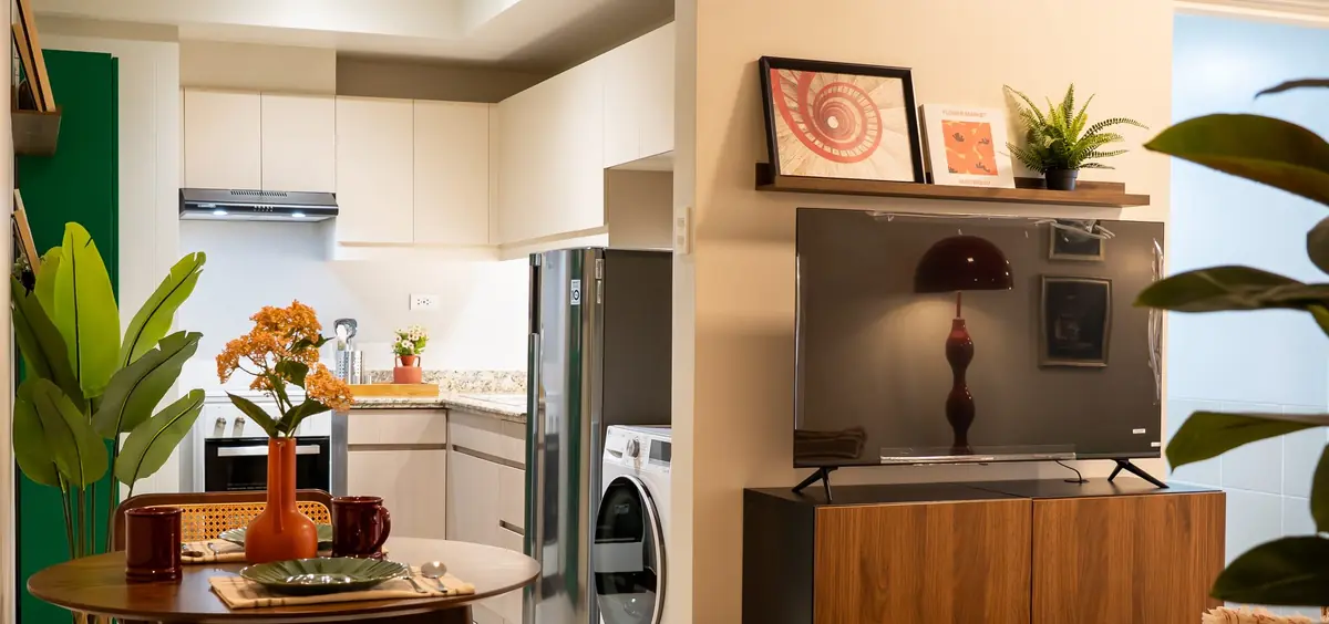 2-Bedroom dining, kitchen and living area representative interior from a similar DMCI Homes project